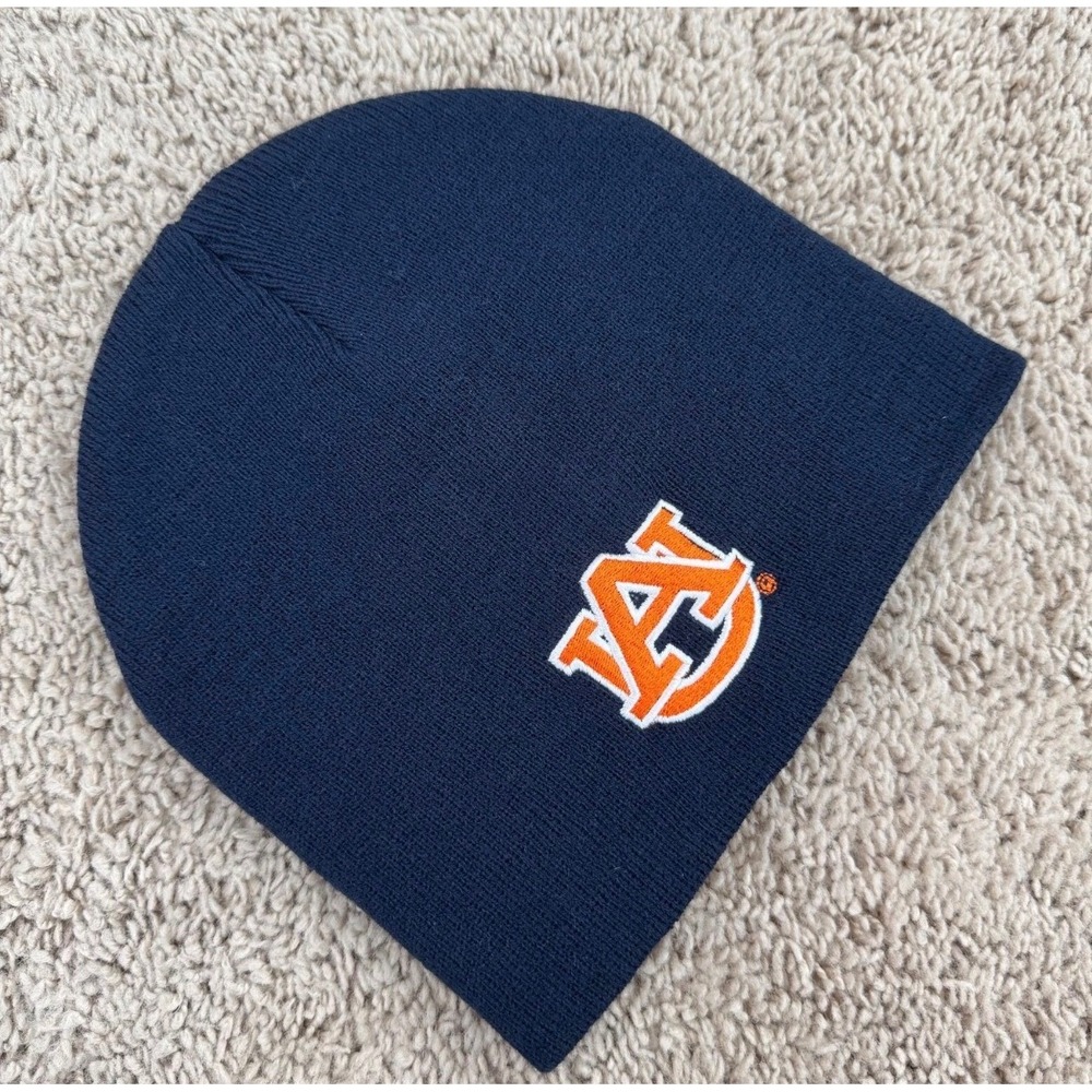 Auburn Tigers Beanie Navy Blue Embroidered AU Logo NCAA Knit Skull Cap Hat NWOT